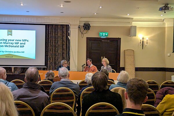 Susan Murray on a question and answer panel with Christine Jardine and Angus McDonald